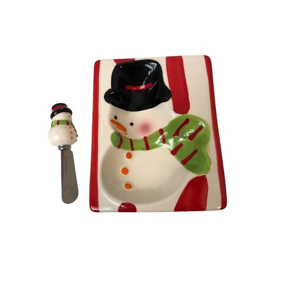 Home Hat Snowman Spreader Snack Appetizer Plate w/spreader 2.5x6.Christmas - Picture 2 of 6